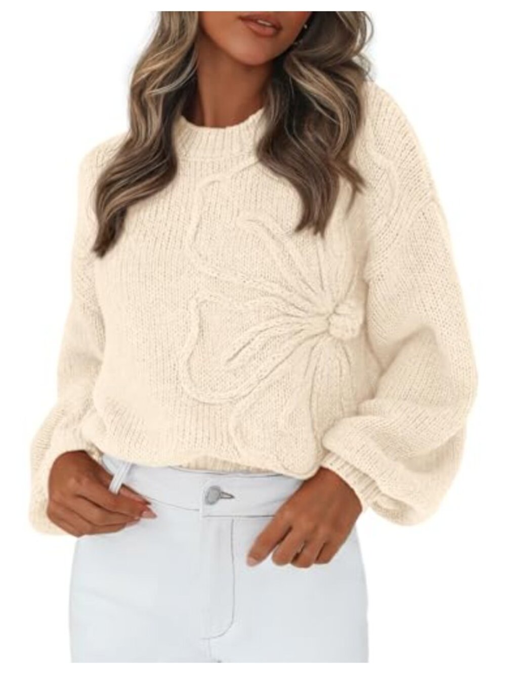 Oversized Floral Crewneck Pullover Sweater Long Sleeve Casual Fall Winter